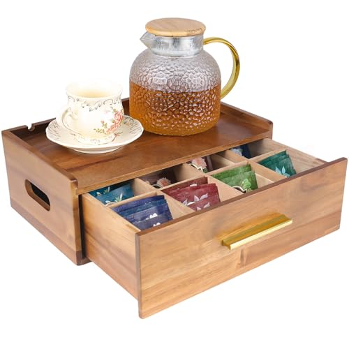 Comparison: Best Tea Bag Organizer 7 Tea Bag Organizer, Acacia Wooden Tea Box Organizer Storage Box for Countertop, Tea Bag Holder with Drawer, Pantry Organizers and Storage Tea Station for Tea Lovers, Organizador De Te (Brown)