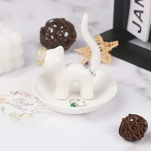 YSJCHEBS Bandeja De Joyería con Forma De Gato, Blanc, 1 Pieza, Modern, Organizer Para Pequeñas Joyas, Anillos, Aretes, Collares, Ideal Para Mujeres Y Niñas Amantes De Los Gatos