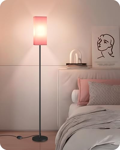 Image of Floor Lamp, Pole with Foot Switch, Modern Standing Lamp Shade, Minimalist Freestanding Lamp (Bulb Not Included), for Living Room, Bedroom Office ETL Listed, Black and Pink P07LD05