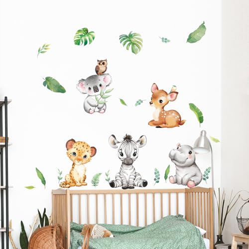 Tanlaby Jungle Animals Wall Stickers Cartoon Woodland Animal Wall Decals Safari Hippo Deer Zebra Wall Art Decor for Baby Nursery Kids Bedroom Playroom Daycare Kindergarten - Image 3
