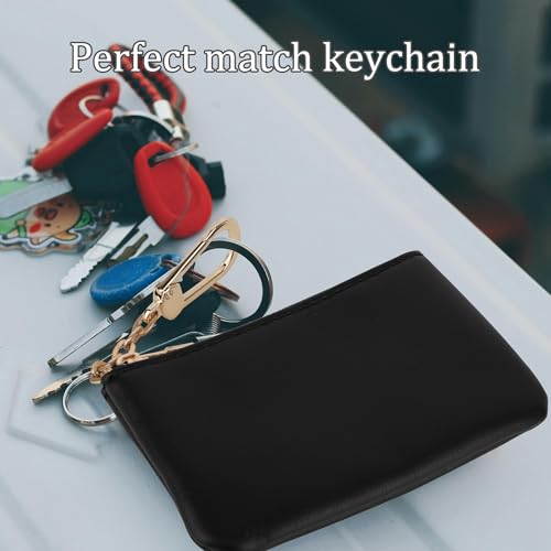 Veki Coin Purse Change Mini Purse Wallet With Key Chain Ring Zipper for Men Women Fashionable Bag Key Chain Pendant Leather Classic Clutch Purse (Solid color-Black)4