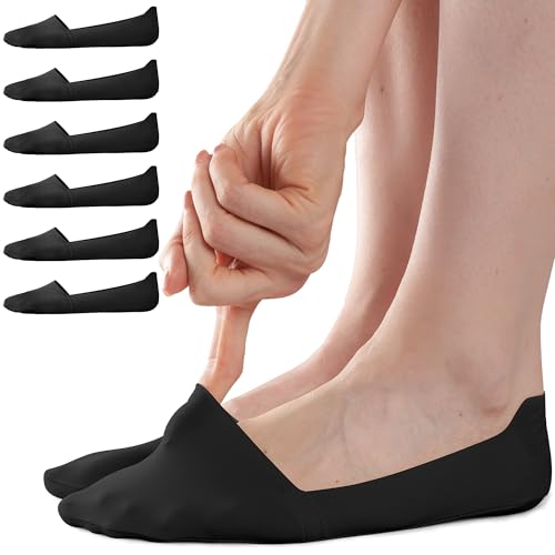 Sofier No Show Socks Womens, Non Slip Low Cut 6 Pairs Thin Silky Dress Footies Liner Invisible Socks Flats Loafers Sneakers（Black*6
