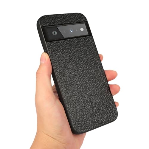 Coque Google Pixel 6XL en cuir véritable noir avec protection arrière rigide en TPU