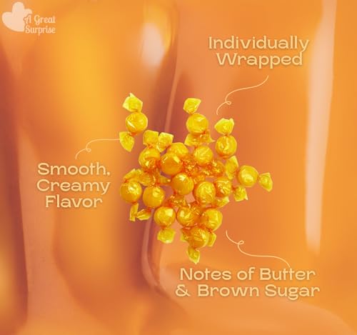 A Great Surprise Hard Caramel Candy - 4 Pounds - Individually Wrapped Scottish Butter Sweets - Yellow Candy - Caramel Disc Buttons - Bulk Candy