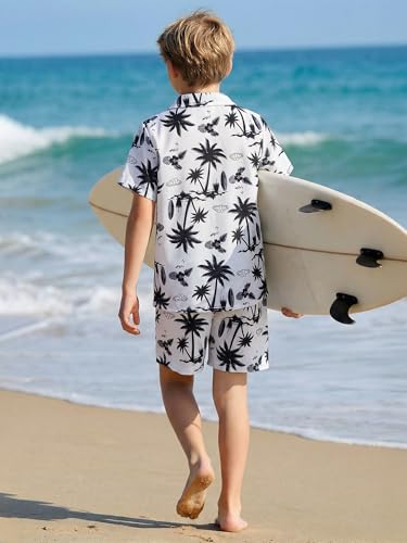Image of DAXIANG Boys 2 Piece Hawaiian Outfit Summer Button Down Shirt and Pocket Short Sets Beach Vacation Clothes for Kid Size 3-10