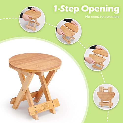 Oasiscraft Folding Bamboo Step Stool, Shower Foot Rest For Shaving Legs, Fully Assembled Wooden Spa Bath Chair For Adults Kids Portable Shower Chair Foldable Round Seat Wood Natural, 200Lb #TOP3