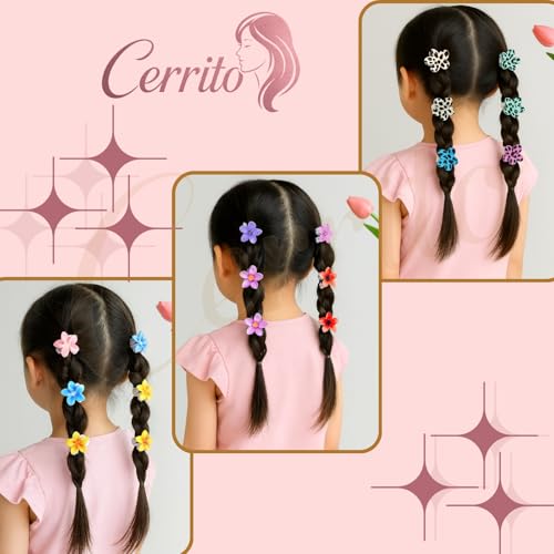 Image of Cerrito 6 Pcs Small Flower Hair Claw Clips for Women & Girls - Colorful Durable Nonslip Clamps with Strong Hold for Thick & Thin Hair, Neutral Mini Hair Accessories for Everyday Styling (Multicolor)