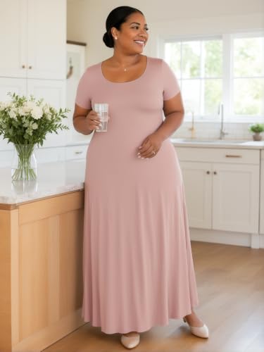 Image of PinkPatty Plus Size Dress for Women Casual Crew Neck Short Sleeve Maxi Dress Oversized Summer Beach Dresses with Pockets