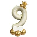 Shopperskart Cream Color 32 Inch Number Helium Foil Balloon For Birthday Decoration Items | Number foil Balloon 9 | Anniversary Decoration Items | Pack of 14 gallery image