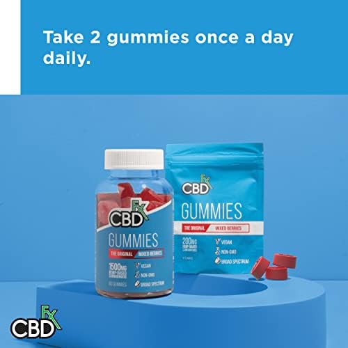 CBDFX 1500mg CBD High Strength Mixed Berry Gummies 25mg CBD per Gummy 60x Bottle (30 Days)