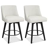 CarterChairr Counter Height Bar Stools, 26' H Seat Height Swivel Barstools Set of 2, Fabric Upholstered Modern Counter Stools with Back for Kitchen Island, Solid Wood Legs, Fabric in Ivory