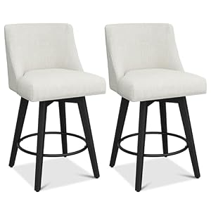 Counter Height Bar Stools, 26" H Seat Height Swivel Barstools Set of 2, Fabric Upholstered Modern Counter Stools with Back for Kitchen Island, Solid Wood Legs, Fabric in Ivory Counter Height Bar Stools 26 H Seat Height Swivel Barstools Set of 2 Fabric Upholstered Modern Counter Stools with Back for Kitchen Island Solid Wood Legs Fabric in Ivory