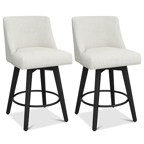 Counter-Height-Bar-Stools-26-H-Seat-Height-Swivel-Barstools-Set-of-2-Fabric-Upholstered-Modern-Counter-Stools-with-Back-for-Kitchen-Island-Solid-Wood-Legs-Fabric-in-Ivory Counter Height Bar Stools 26 H Seat Height Swivel Barstools Set of 2 Fabric Upholstered Modern Counter Stools with Back for Kitchen Island Solid Wood Legs Fabric in Ivory