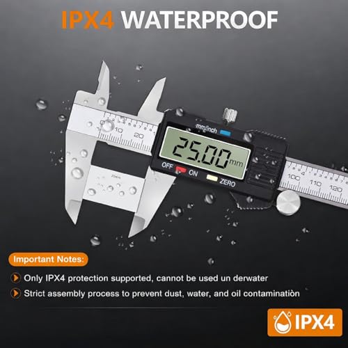 Image of Waterproof Digital Vernier Caliper - Stainless Steel Electronic Measuring Tool (0-150mm / 0-6 Inch) with LCD Display, Inch /MM Conversion, IP54 Protection(a-150mm)