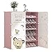 Stojak na buty 6 poziomów stojak na buty 24 pary, ładny regulowany z tworzywa sztucznego szafka butów z drzwiami, wysuwana spuszczalność szafy buta buta szafka organizer -pink klozet (Color : Pink)