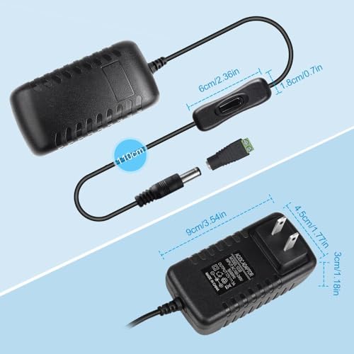 Image of 12V Power Supply, 12 Volt 3A 36W DC Power Supply with On Off Switch, Black Switching LED Power Adapter, AC 110V to 12V Transformer Plug for LED Strip Lights with 5.5 /2.1 DC Female Connector, 3 Pack
