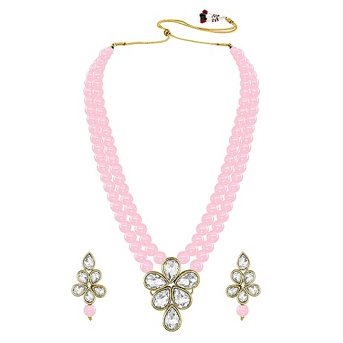 Image of Peora Crystal Faux Pearl Kundan Necklace & Jewellery Set Gift for Women