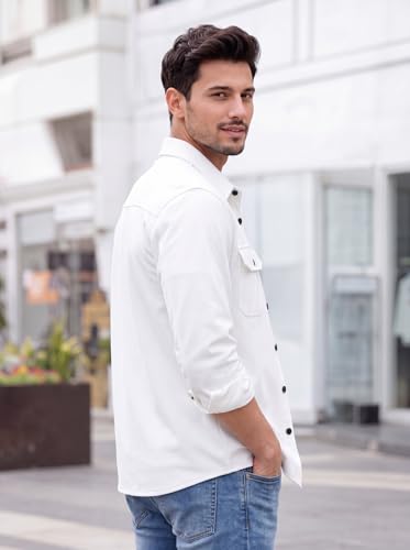 Image of Amazon Brand - INKAST Men's Cotton Blend Button Down Shirt | Long Sleeve Casual Lightweight Breathable Collared Shirts | Soft Comfortable Everyday Wear |Two Flap Chest Pockets |Using like Jacket Shirt