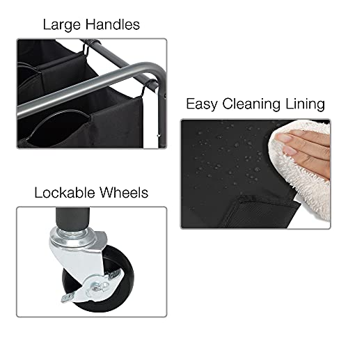 Storage Maniac Laundry Sorter, Laundry Divider With Side Pockets, Multi Laundry Separator Hamper With Removable Bags And Rolling Lockable Wheels, Laundry Organizer Hamper, 4 Section Black #TOP4