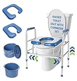 Raised Toilet Seat with Handles - Toilet Seat Risers for Seniors with 2 Padded Seats, Stand Alone Elevated Commode Chair for Toilet with Arms, Adjustable Elongated Standard Safety Elderly Potty Chair