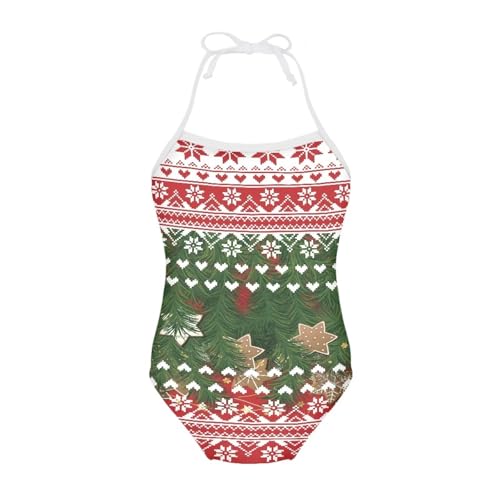 Image of Girls One Pieces Christmas Swimsuit Cute Swimwear Bathing Suits Beach Sport Halter Swimwear Vacation Pool Party Size