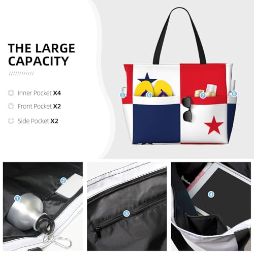 Flag Of Panama Extra Large Tote Bag For Women,Foldable Beach Bag With Pocket Weekender Travel Overnight Bag3