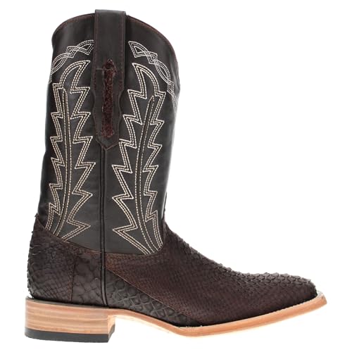 Vaccari Men's Crockett Genuine Matte Chocolate Python Square Toe Cowboy Western Boots3
