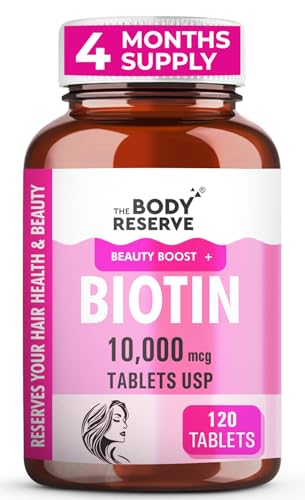 Image of The Body Reserve Biotin 10000mcg 120 Veg Tabs, Biotin Tablets For Hair, Skin & Nails, Hair Vitamins biotin Supplement For Men & Women 4 Month's Supply Pack