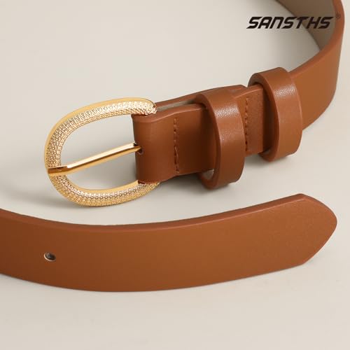 SANSTHS Fashion Womens Waist Belt with Exquisite Gold Buckle, Women Belt for Jeans Dresses Skirts Office Wear2