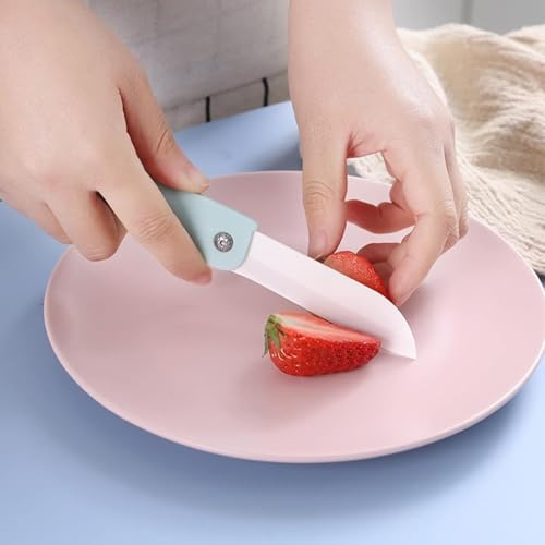 Image of Ceramic Kitchen Knife | Sharp Lightweight Fruit & Vegetable Cutter with Non-Slip Handle & Safety Blade Cover | Travel Utility Knife - Blue
