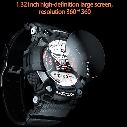 AOSLSI Watch Compass, Altimeter Barometer Thermometer Temperature, Pedometer Watch, Watch Compass, Altimeter Barometer Thermometer Temperature, Pedometer WArmy Waterproof Outdoors Sport Digital Watch for Men, Black