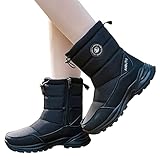 Winterstiefel Herren Gefüttert Wasserdicht Hohe Schnürboots Schnürstiefel mit Niedrigem Absatz Warm Pelz Gefütterte Wanderhalbschuhe Flats Lackstiefel Kurz Fashion Boot