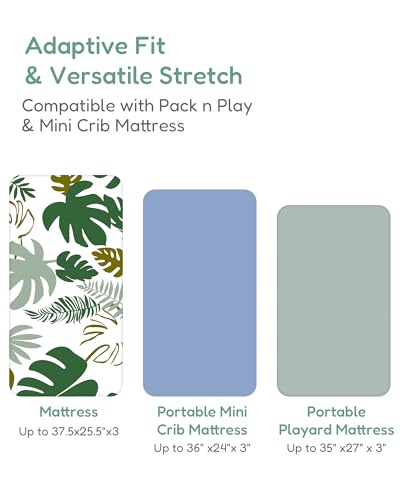 Image of Pack and Play Sheets Fitted 2 Pack, 38x26 Graco Pack n Play Sheets for Playard & Travel Crib Mattress, Ultra Soft Jersey Knit, Breathable Stretchy Deep Pocket, Compatible with Mini Cribs