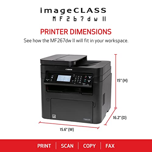 Canon imageCLASS MF267dw II - Monochrome Duplex Wireless Laser Printer, All-in-One With Scanner, Copier, Fax, Auto Document Feeder, Mobile Ready, 30 PPM, Black