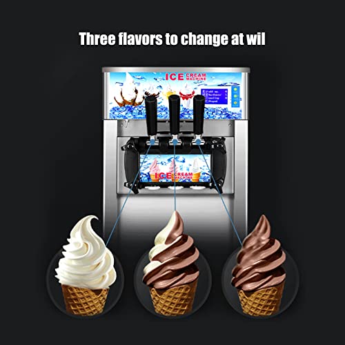 BREVELTION Ice Cream Machine 3-Flavor Soft Ice Cream Maker for Coffee Shop Convenience Store Buffet Bar Desktop Type 1 1200W 110V 4.5L*2 16-18L/H