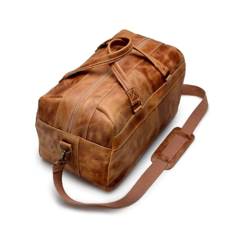 Mala de Viagem Capiau em Couro Legítimo 35L | Bolsa Duffel Bag Vintage para Fim de Semana, Academia e Bagagem de Mão (Mostarda)