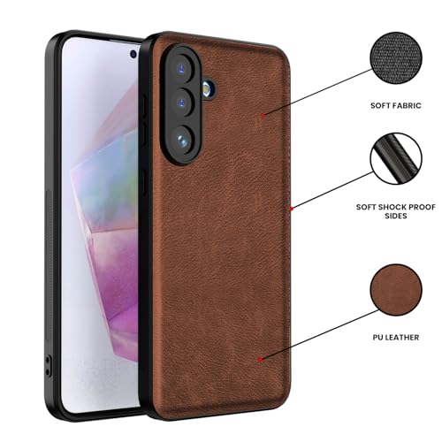 Image of Kapa Tux Leather Back Cover for Samsung Galaxy M56 | Slim Shockproof Camera Protection Bumper Case (Brown)