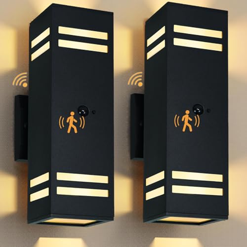 WISELUME Motion Sensor Outdoor Wall Lights with Dusk to Dawn, E26 Dimmable LED Bulbs Included, Black...