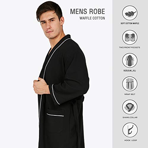 Yimanie Men's Robe Cotton Bathrobe Soft Knee Length Sleepwear #TOP4