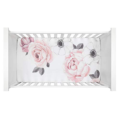 Lambs & Ivy 665006B Floral Garden Pink/White Watercolor Cotton Baby Fitted Crib Sheet thumb #1