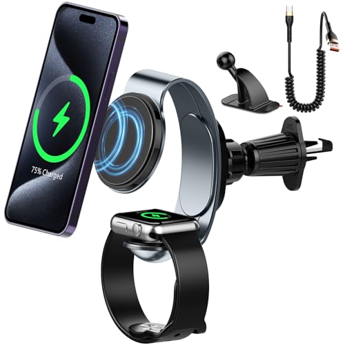 YFYYF 2 in 1 Wireless Car Mount Charger - 18W Fast Charging, Vent Fit iPhone 16/15/14/13/Apple Watch/Magsafe Case
