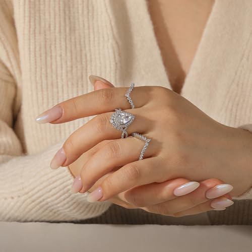 Jeulia 2PCS Interchangeable Engagement Ring Set for Women; 925 Sterling Silver Marquise/Pear Cut Wedding Ring Set Romantic Anniversary Christmas Bridal Set with Jewelry Gift Box3