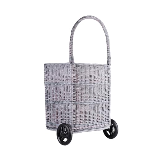 Panier des courses à roulettes osier gris polyvalent pour bûches et linge - 8
