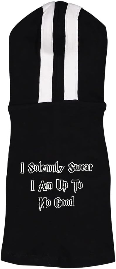 I Solemnly Swear I Am Up to No Good Dog Shirt with Hoodie - Trendy Dog Hoodie - Cute Dog Clothing - Black White, L