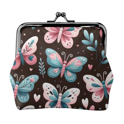 Pu Leather Buckle Coin Purse Butterflies-Love-Floral Girls Kiss-Lock Change Purse Wallets