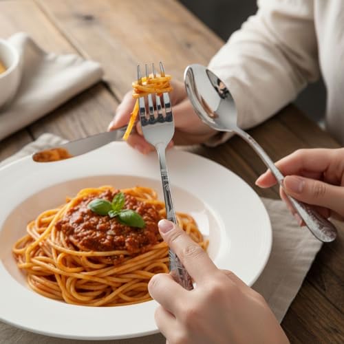 Image of 20 Pcs Silver Floaral Stainless Steel Cutlery Set for Dining Table with Spoons and Forks Set + Butterknives - The Perfect Tableware /Flatware