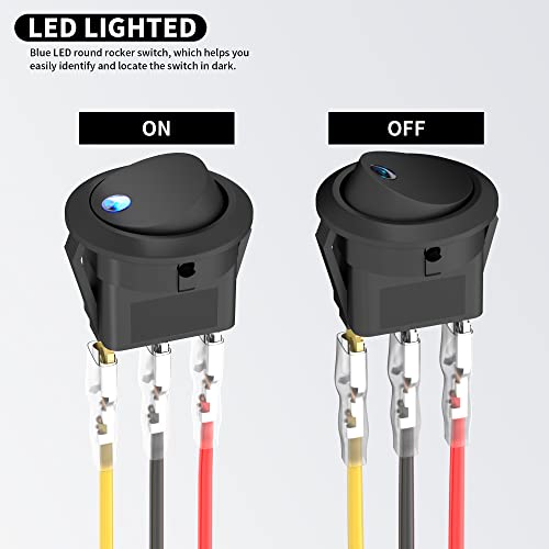 Daiertek Blue Led Round Rocker Switch 12V 20A Round Toggle Switch 12 Volt Dc Lighted 3 Pin 2 Way Spst Switch For Automotive Car Marine Boat -10Pcs #TOP2