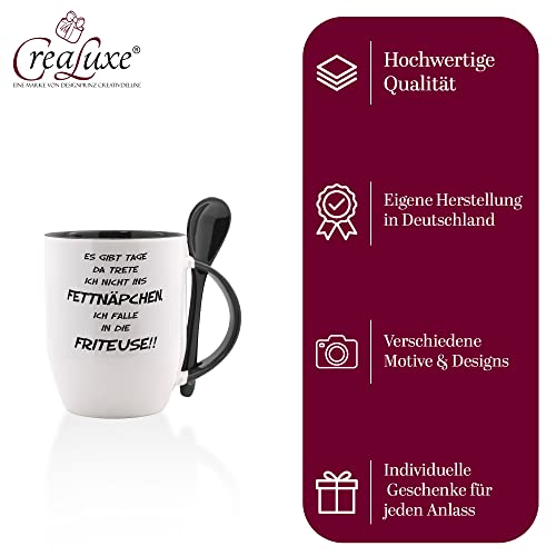 Tasse mit Löffel " Es gibt Tage da trete ich nicht ins Fettnäpfchen ... Friteuse " Löffeltasse, Kaffeetasse mit Motiv, Bürotasse, bedruckte Tasse mit Sprüchen oder Bildern – Bild 3