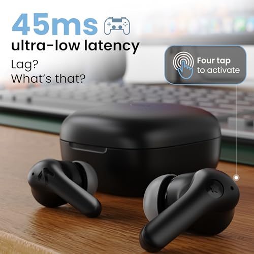 Image of GOBOULT Made in India K10 Ear Buds Wireless with 50H Playtime, 4 Mics Clear Calling, 45ms Low Latency Gaming, IPX5, 10mm Bass Drivers Earbuds Bluetooth Wireless Earphones(Pure Black)