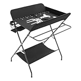 Wickeltisch, Schwarzer Klappbarer Wickeltisch, Tragbare Wickelstation, Höhenverstellbar, Geeignet zum Wickeln und Umziehen, zum Trocknen von Kleidung und zur Aufbewahrung